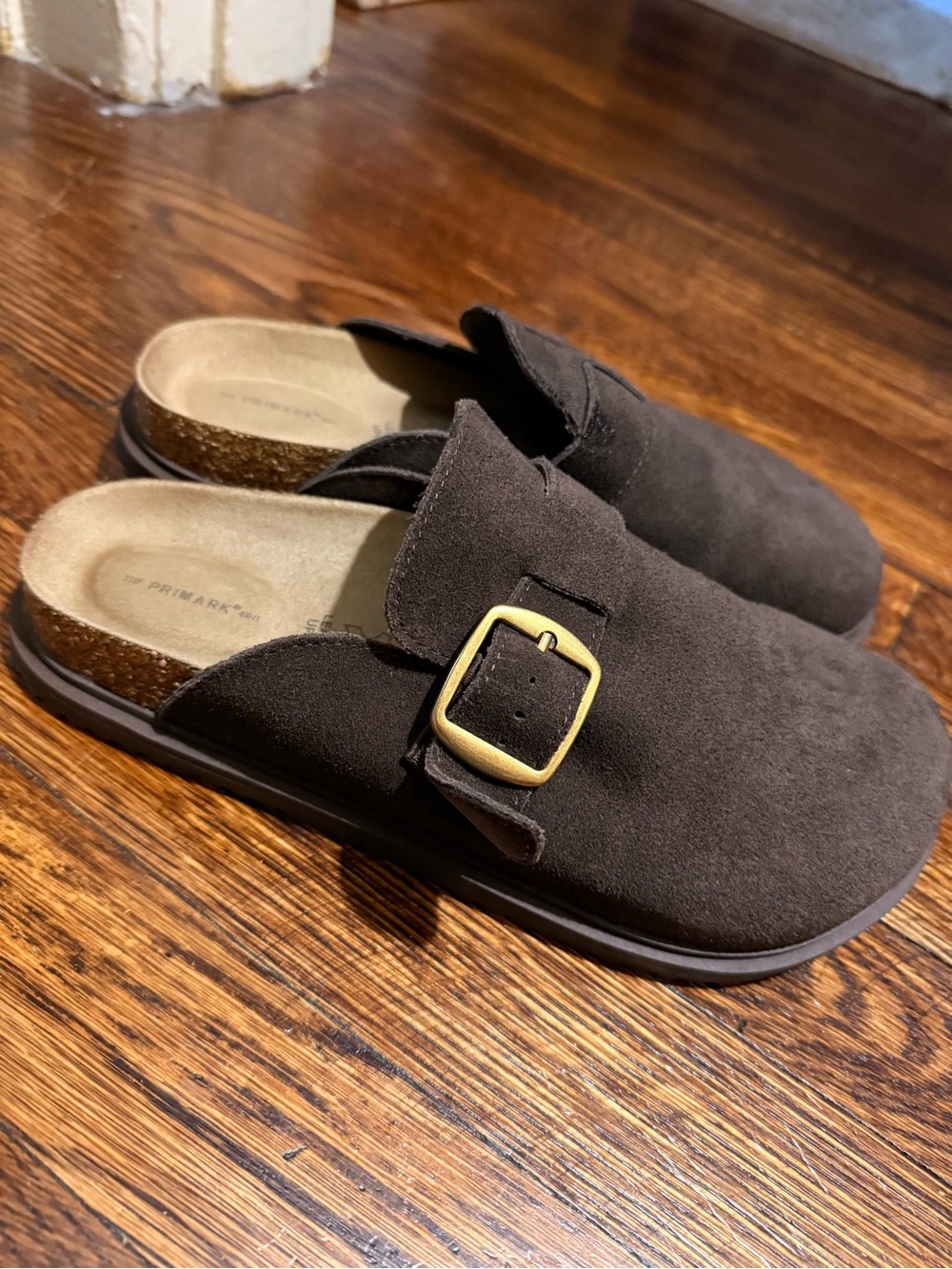 Primark Brown Suede Slip-On Mules with Buckle